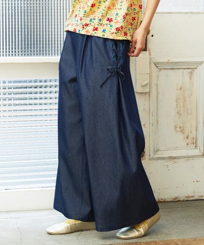 GJLGE42200 Jocomomola Flor デニム 刺繍入りレースアップワイドパンツ