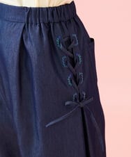 GJLGE42200 Jocomomola(ホコモモラ) Flor デニム 刺繍入りレースアップワイドパンツ ネイビー