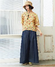 GJLGE42200 Jocomomola(ホコモモラ) Flor デニム 刺繍入りレースアップワイドパンツ ネイビー