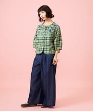 GJLGE42200 Jocomomola(ホコモモラ) Flor デニム 刺繍入りレースアップワイドパンツ ネイビー