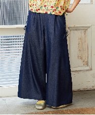 GJLGE42200 Jocomomola(ホコモモラ) Flor デニム 刺繍入りレースアップワイドパンツ ネイビー