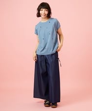 GJLGE42200 Jocomomola(ホコモモラ) Flor デニム 刺繍入りレースアップワイドパンツ ネイビー