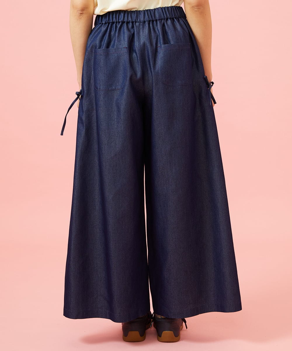 GJLGE42200 Jocomomola(ホコモモラ) Flor デニム 刺繍入りレースアップワイドパンツ ネイビー