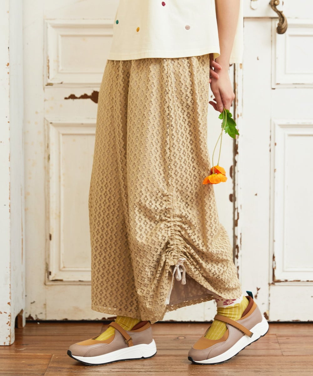 GJLGE43230 Jocomomola(ホコモモラ) Ola レースワイドパンツ ベージュ