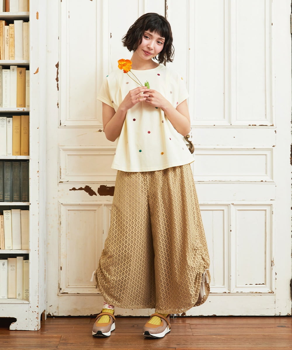 GJLGE43230 Jocomomola(ホコモモラ) Ola レースワイドパンツ ベージュ