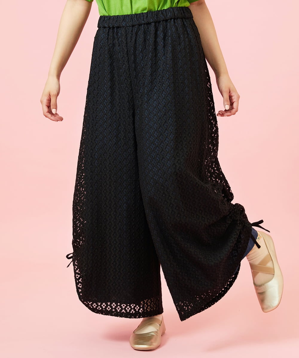 GJLGE43230 Jocomomola(ホコモモラ) Ola レースワイドパンツ ブラック