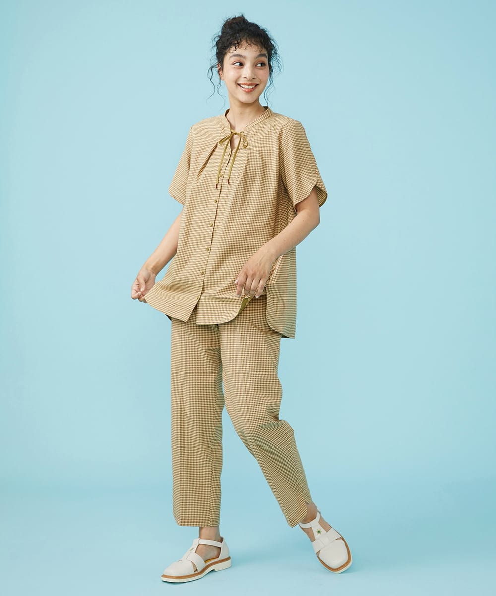GJLGT37180 Jocomomola(ホコモモラ) Fino チェックパンツ キャメル