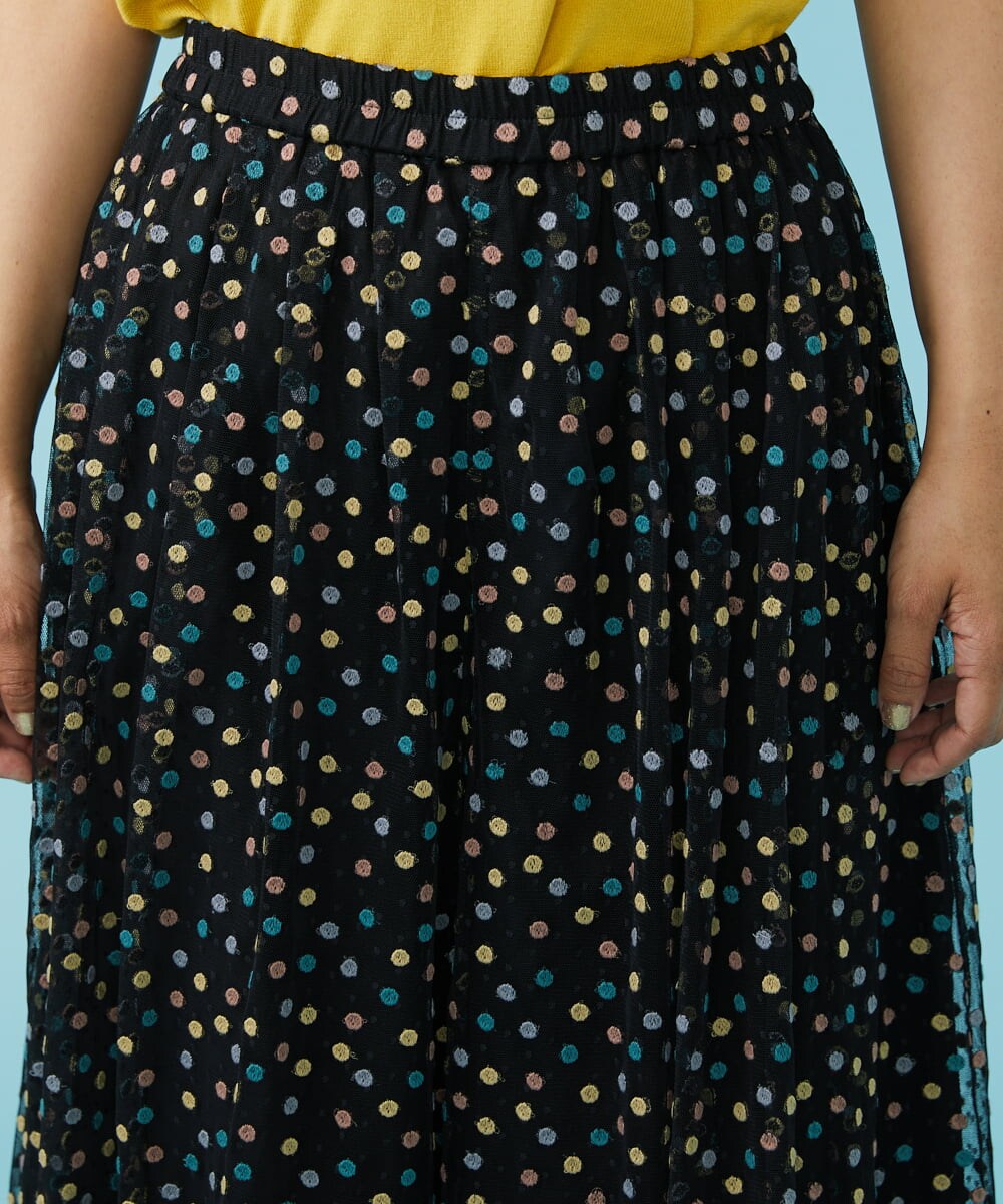 GJLGT71240 Jocomomola(ホコモモラ) Burbuja ドットチュールワイドパンツ ブラック