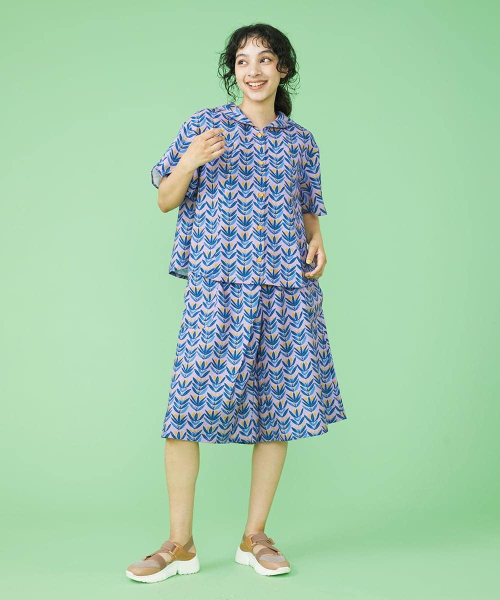 GJLHP33160 Jocomomola(ホコモモラ) Flor sonriente プリントハーフパンツ ベージュ