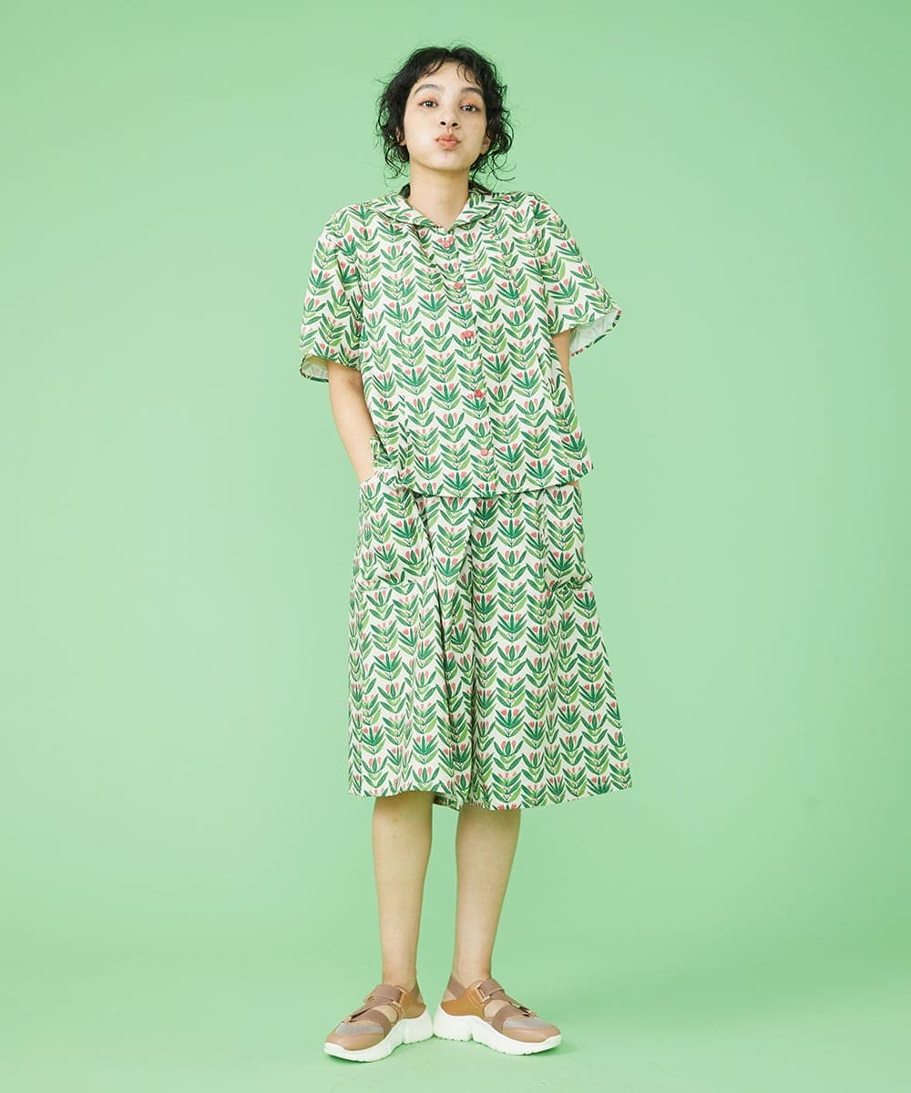 GJLHP33160 Jocomomola(ホコモモラ) Flor sonriente プリントハーフパンツ ベージュ