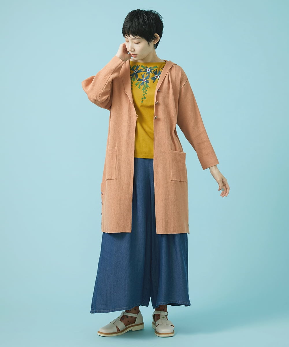 GJLHS30170 Jocomomola(ホコモモラ) Facilmente　テンセルデニムワイドパンツ ブルー