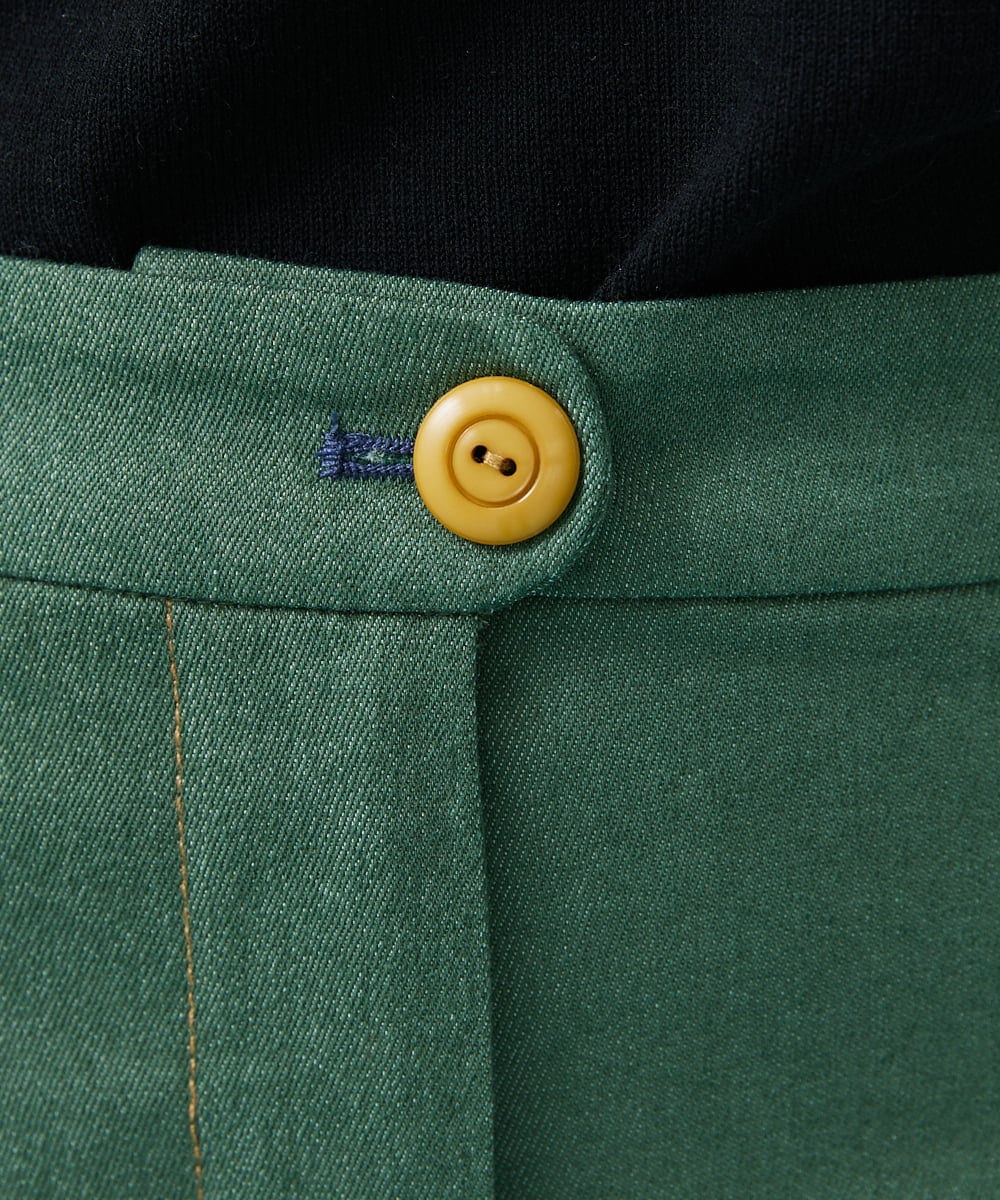 GJLHS33150 Jocomomola(ホコモモラ) フラワー刺繍 カラーツイルパンツ グリーン
