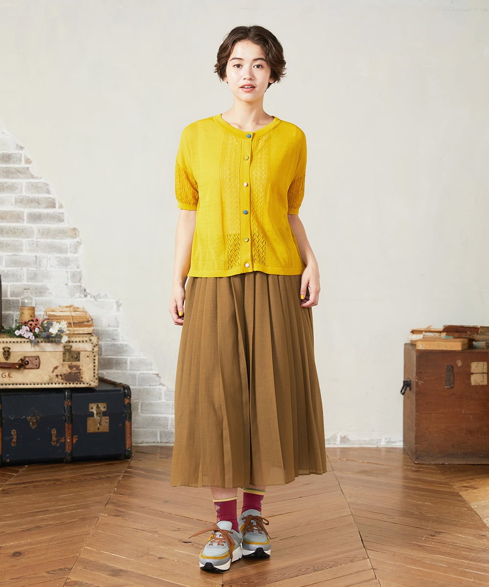 GJLJA34180 Jocomomola(ホコモモラ) Pleats スパンローンプリーツパンツ ライトブラウン