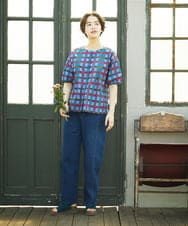 GJLJA35180 Jocomomola(ホコモモラ) 【接触冷感】Rombo ワイドデニムパンツ ネイビー