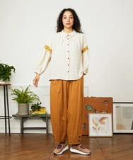 GJLJB37200 Jocomomola(ホコモモラ) Ba lon カーブシルエットワイドパンツ グレーカーキ