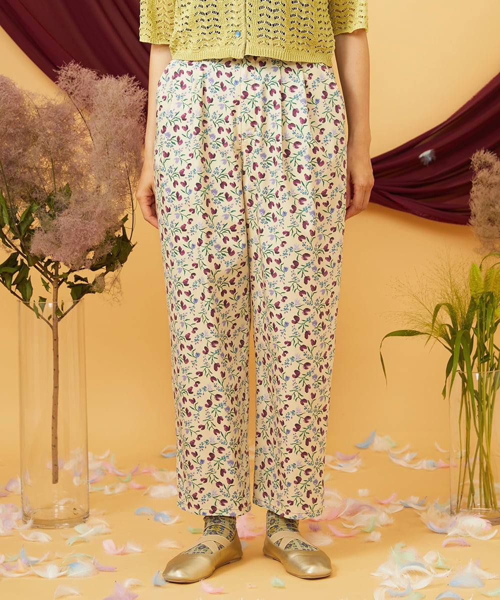 GJLJD01200 Jocomomola(ホコモモラ) Aves ツイルプリントテーパードパンツ ベージュ