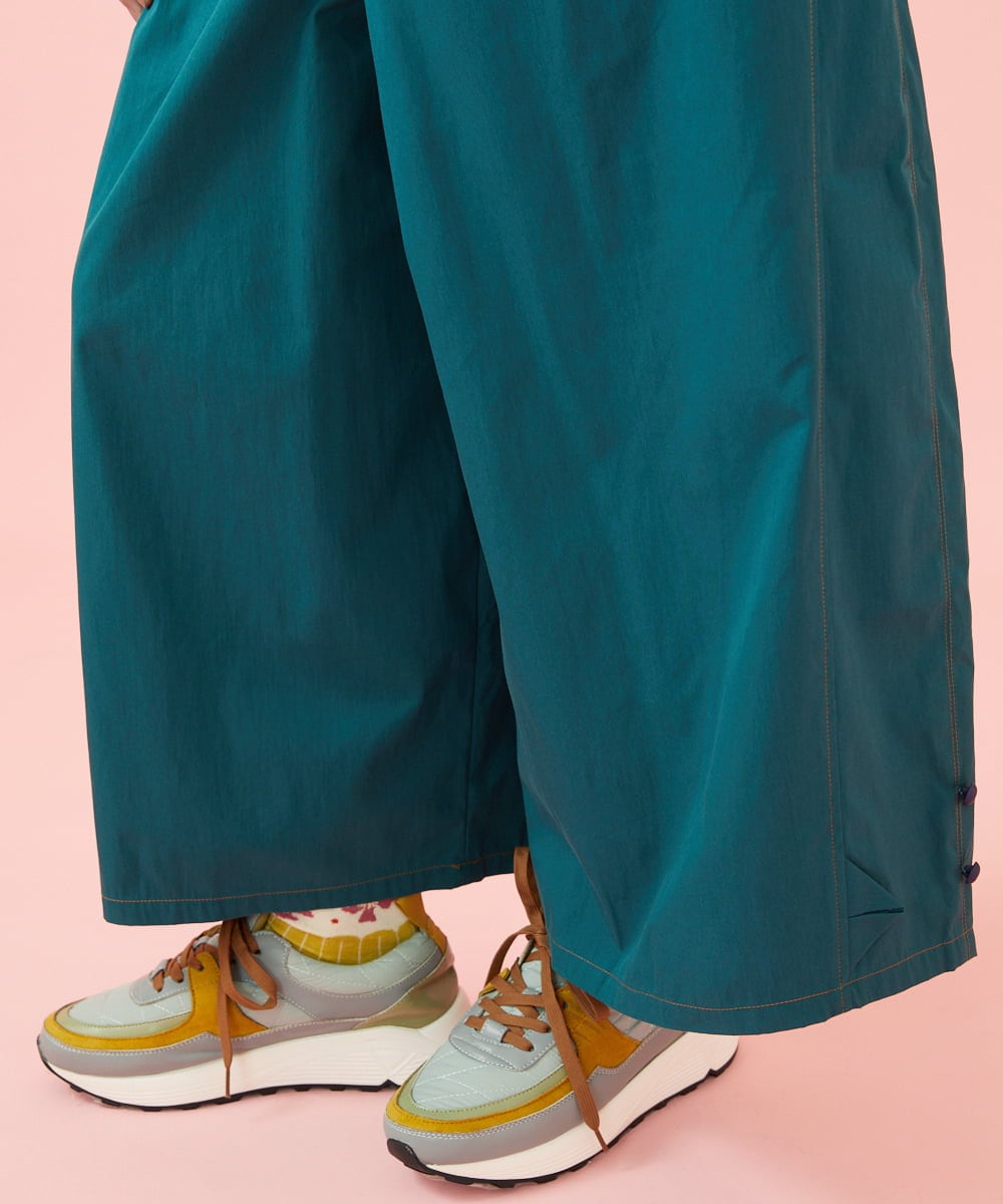 GJLJE38200 Jocomomola(ホコモモラ) ツイルワイドパンツ グリーンブルー