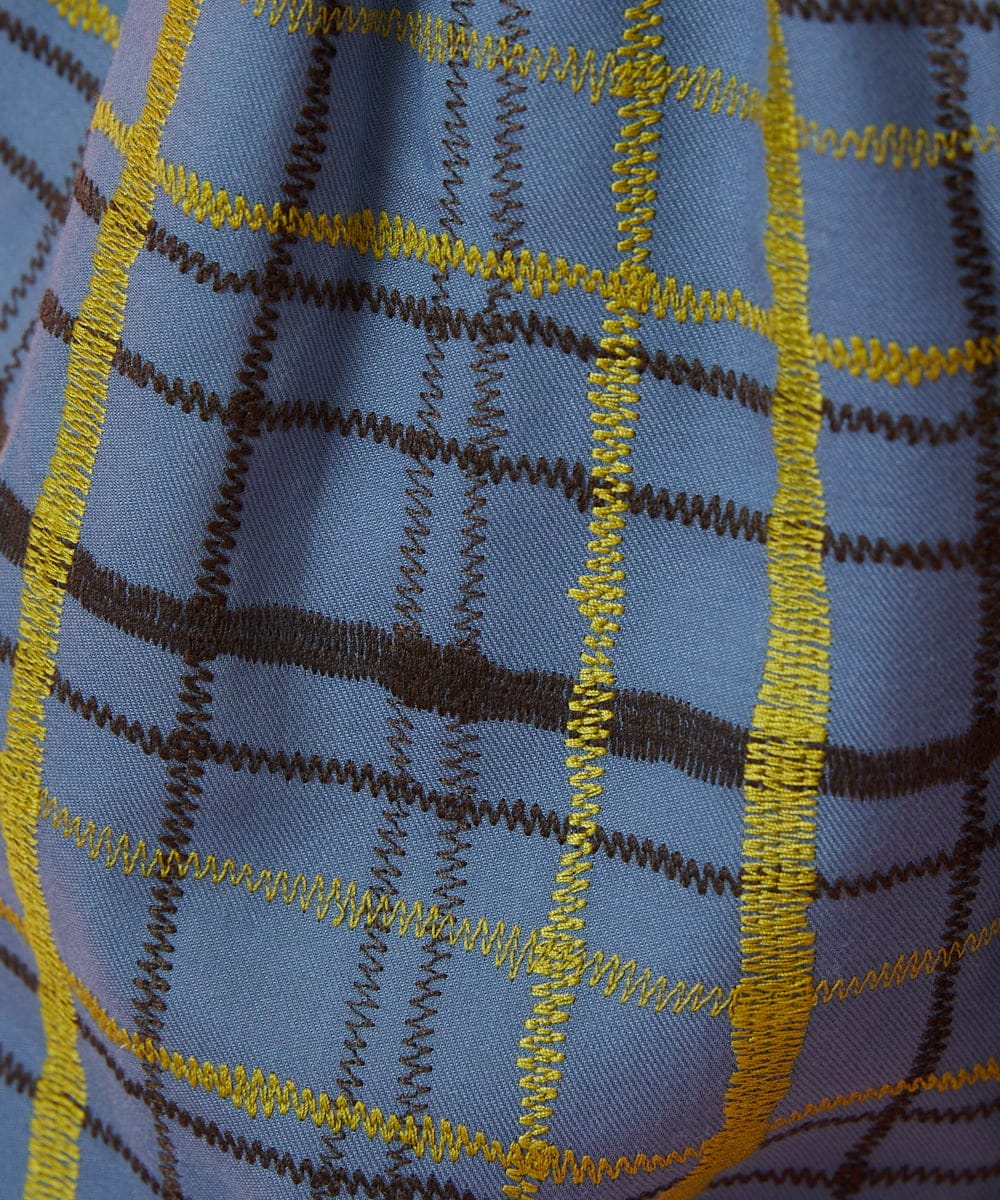 GJLJE39250 Jocomomola(ホコモモラ) Trazo チェック柄刺繍ワイドパンツ ブルー