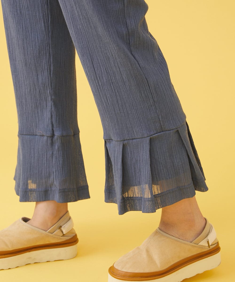GJLJQ42160 Jocomomola(ホコモモラ) シアークレープ フレアレッグパンツ ライトブルー