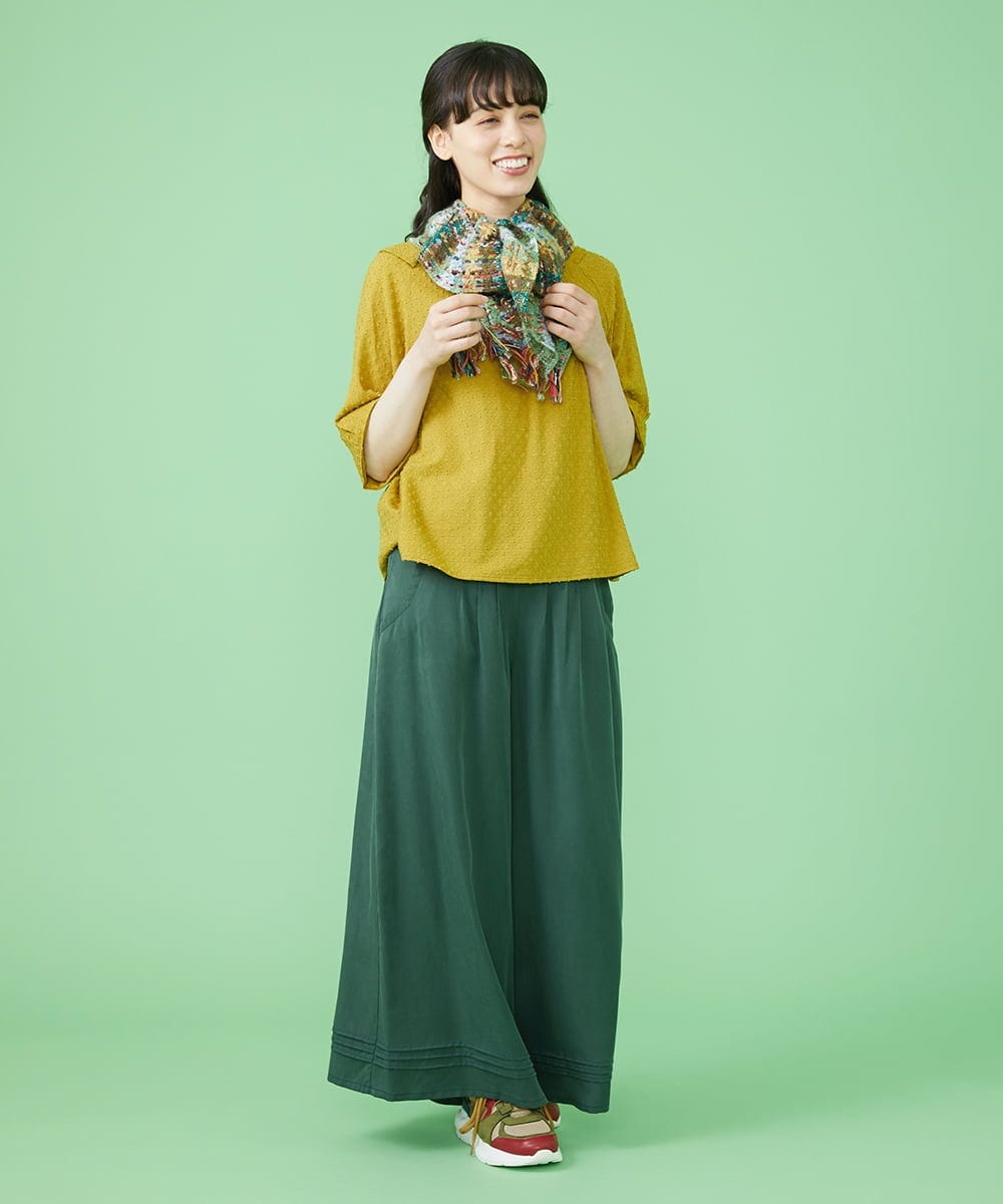 GJLJT39190 Jocomomola(ホコモモラ) テンセルピーチ ワイドパンツ グリーン