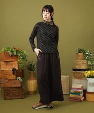 GJLLA32200 Jocomomola(ホコモモラ) T/Rドビー フラワー刺繍ワイドパンツ ダークブラウン