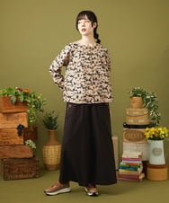 GJLLA32200 Jocomomola(ホコモモラ) T/Rドビー フラワー刺繍ワイドパンツ ダークブラウン