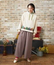 GJLLA32200 Jocomomola(ホコモモラ) T/Rドビー フラワー刺繍ワイドパンツ ダークブラウン