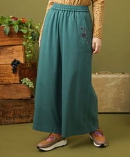 GJLLA32200 Jocomomola(ホコモモラ) T/Rドビー フラワー刺繍ワイドパンツ ダークブラウン