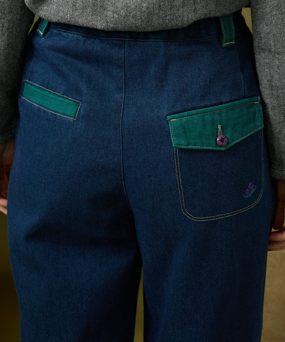 GJLLA40180 Jocomomola(ホコモモラ) Reflejo 配色デニムパンツ レッド
