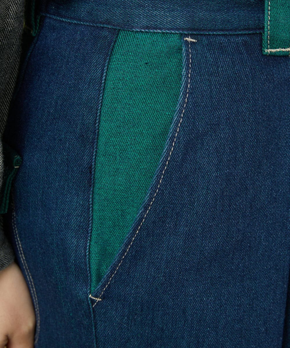 GJLLA40180 Jocomomola(ホコモモラ) Reflejo 配色デニムパンツ レッド