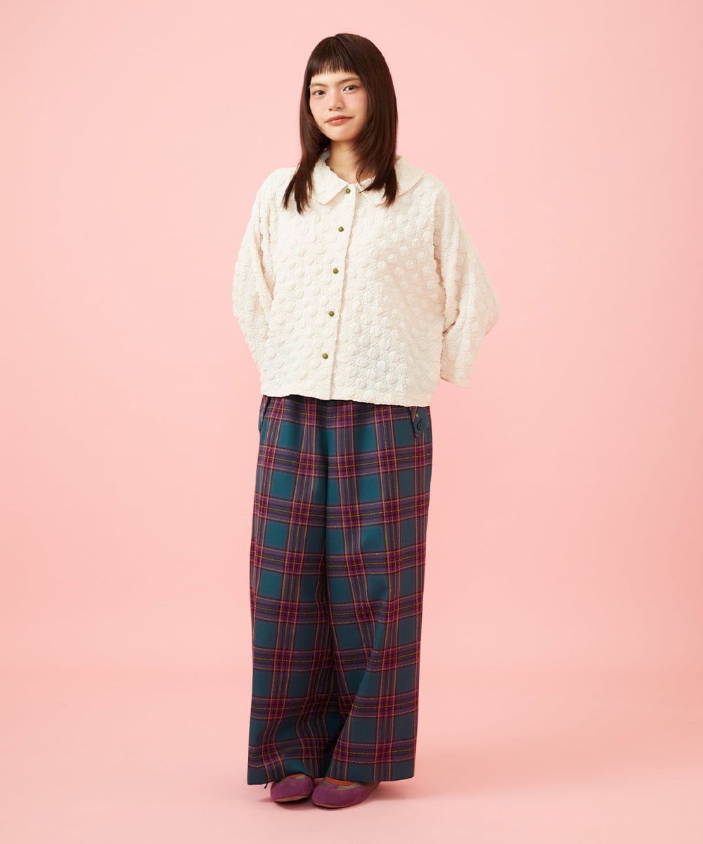GJLLD32200 Jocomomola(ホコモモラ) 【ダブルポイント】チェック柄ワイドパンツ ブルー