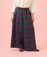 GJLLD32200 Jocomomola(ホコモモラ) 【ダブルポイント】チェック柄ワイドパンツ ブルー