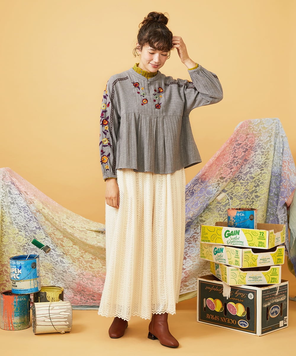 GJLLD35220 Jocomomola(ホコモモラ) Recortar formas 起毛総レースワイドパンツ アイボリー