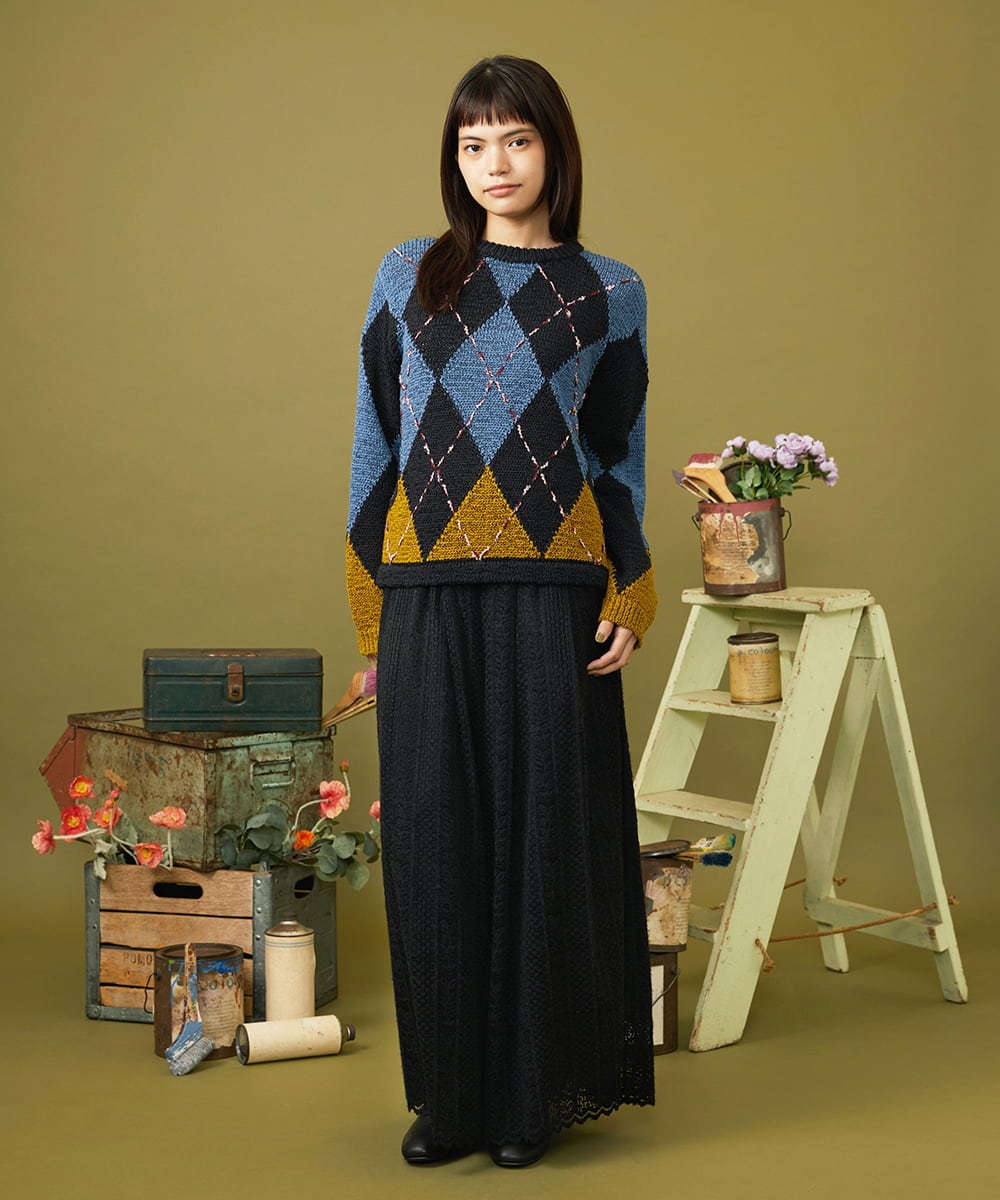 GJLLD35220 Jocomomola(ホコモモラ) Recortar formas 起毛総レースワイドパンツ ブラック