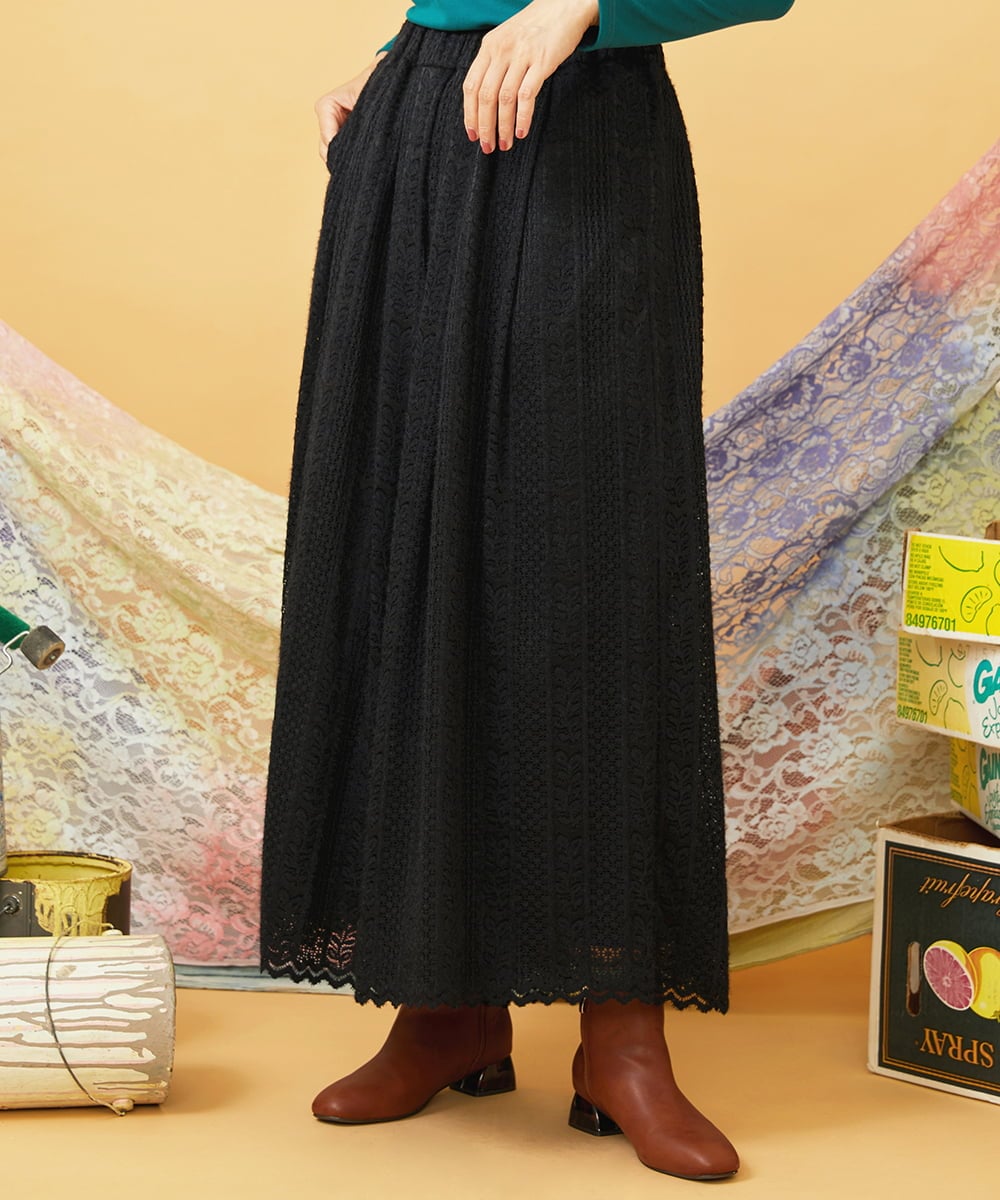 GJLLD35220 Jocomomola(ホコモモラ) Recortar formas 起毛総レースワイドパンツ ブラック