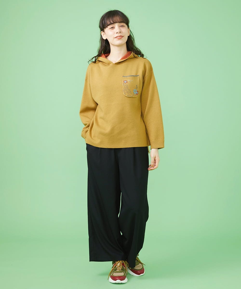 GJLLS30190 Jocomomola(ホコモモラ) T/Rドビー ワイドパンツ ブラック