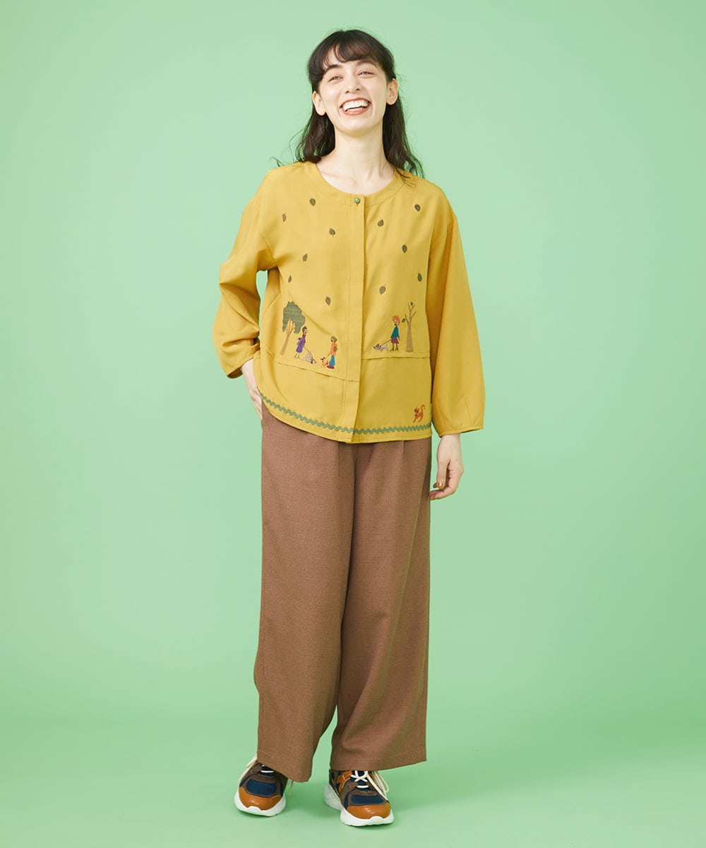 GJLLS30190 Jocomomola(ホコモモラ) T/Rドビー ワイドパンツ ブラック