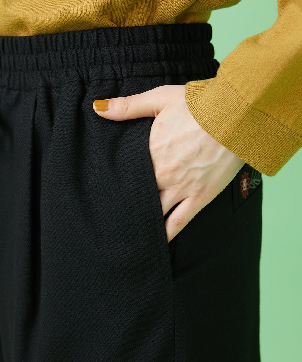 GJLLS30190 Jocomomola(ホコモモラ) T/Rドビー ワイドパンツ ブラック