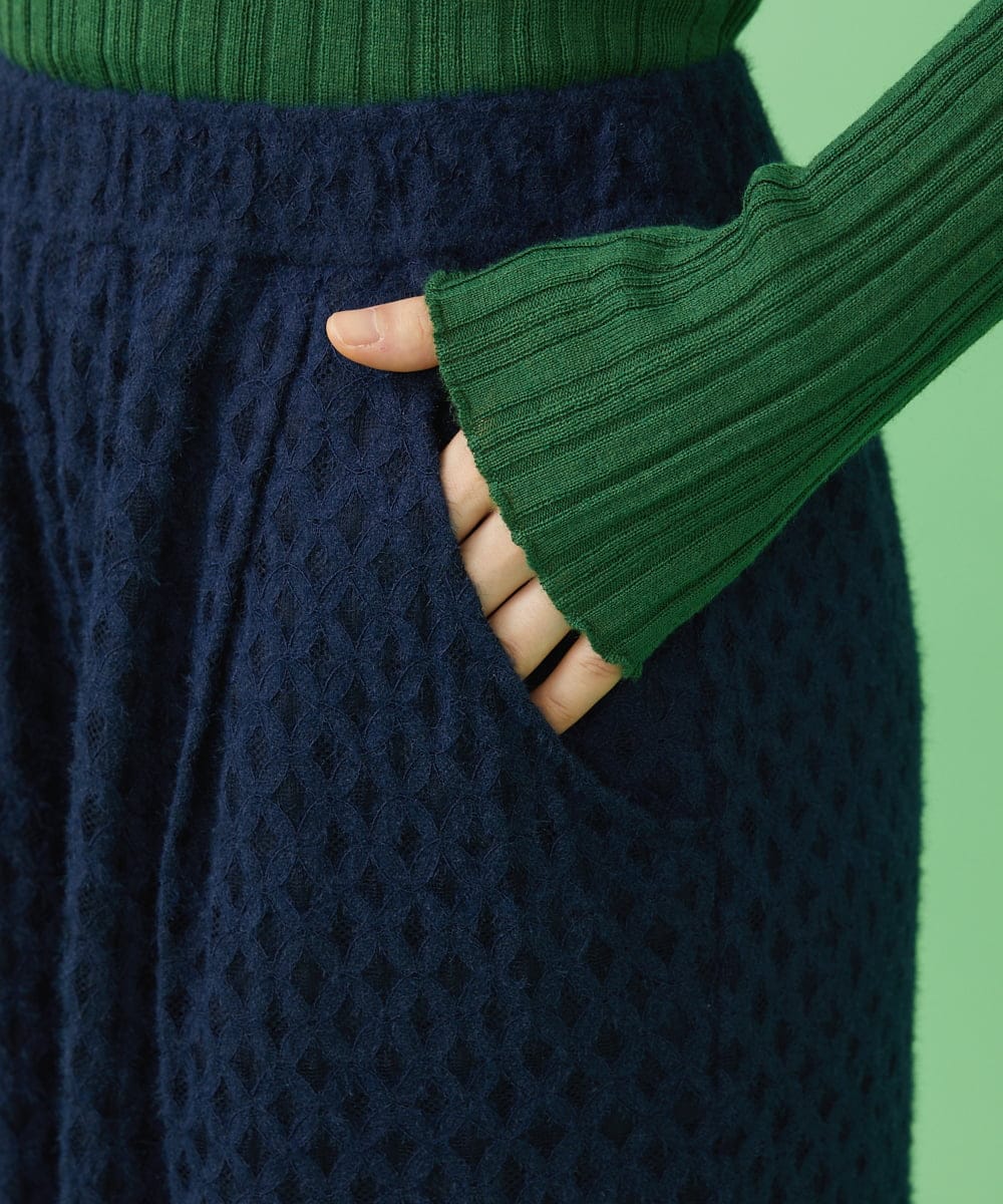 GJLLS37180 Jocomomola(ホコモモラ) 起毛レースワイドパンツ ネイビー