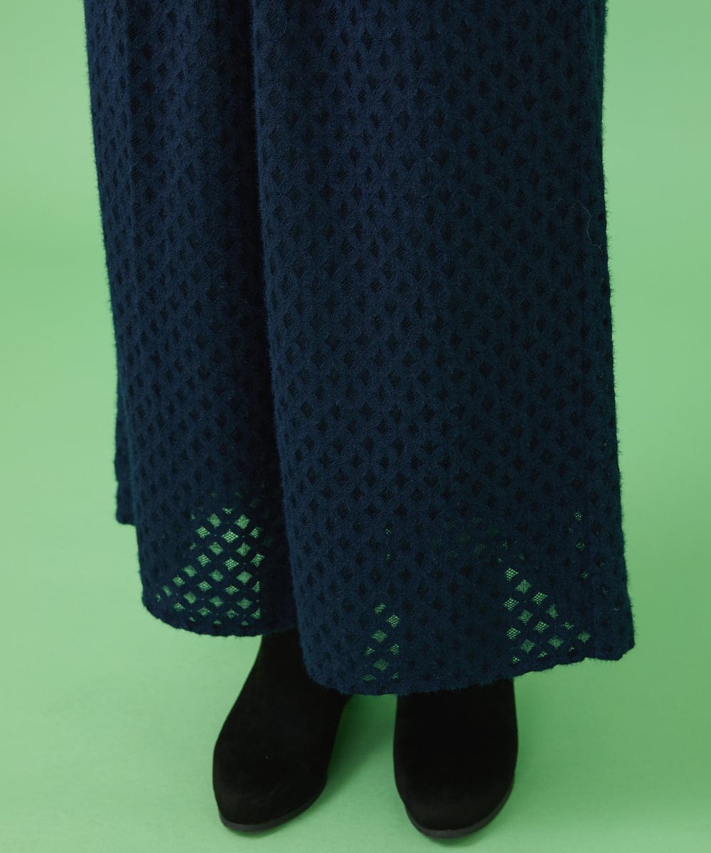 GJLLS37180 Jocomomola(ホコモモラ) 起毛レースワイドパンツ ネイビー