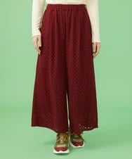 GJLLS37180 Jocomomola(ホコモモラ) 起毛レースワイドパンツ ワインレッド