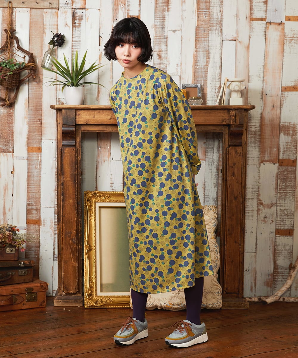 GJPAE36270 Jocomomola(ホコモモラ) Calle de la Bola ドットプリントワンピース グリーン