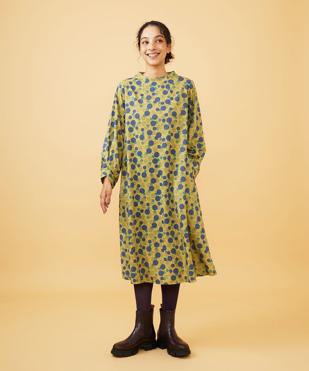 GJPAE36270 Jocomomola(ホコモモラ) Calle de la Bola ドットプリントワンピース グリーン