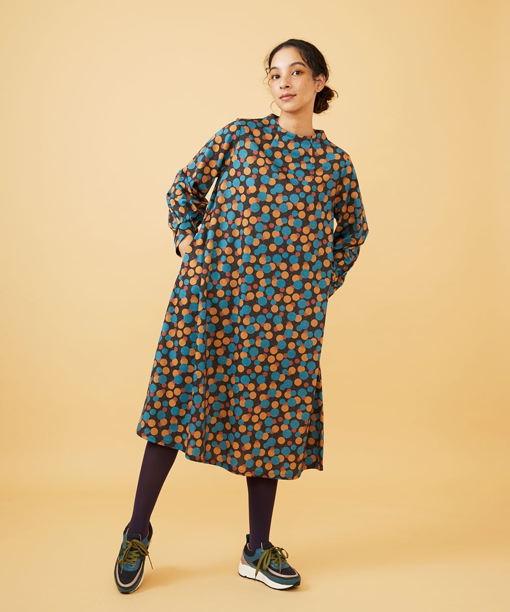 GJPAE36270 Jocomomola(ホコモモラ) Calle de la Bola ドットプリントワンピース ブラウン