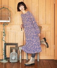 GJPAE38280 Jocomomola(ホコモモラ) Paseo de las flores フラワージャカードワンピース ブルー