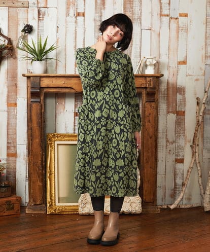 GJPAE38280 Jocomomola Paseo de las flores フラワージャカードワンピース