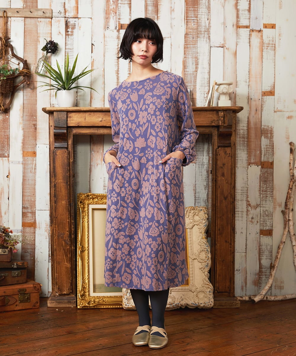 GJPAE38280 Jocomomola(ホコモモラ) Paseo de las flores フラワージャカードワンピース ブラック