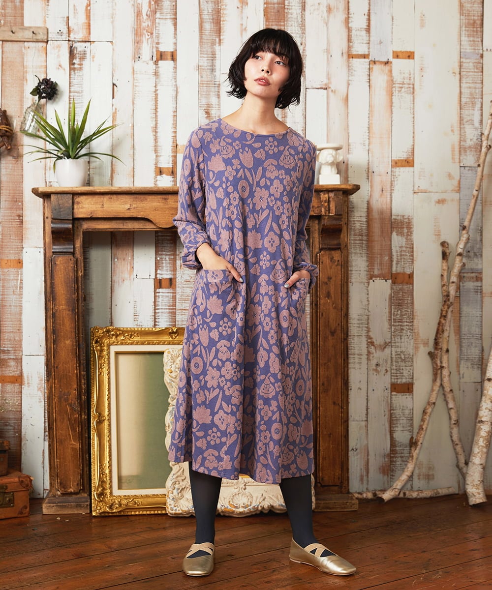 GJPAE38280 Jocomomola(ホコモモラ) Paseo de las flores フラワージャカードワンピース ブラック