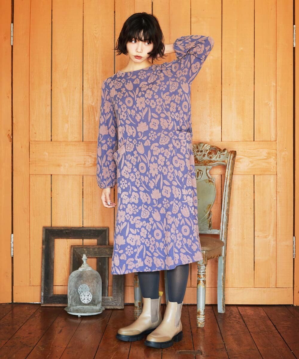 GJPAE38280 Jocomomola(ホコモモラ) Paseo de las flores フラワージャカードワンピース ブラック