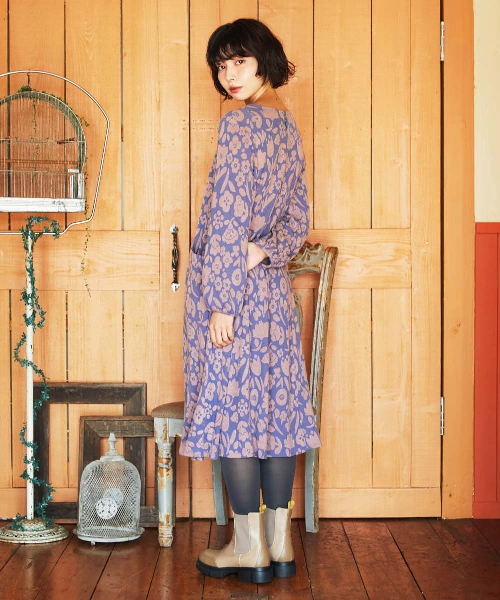 GJPAE38280 Jocomomola(ホコモモラ) Paseo de las flores フラワージャカードワンピース ブラック